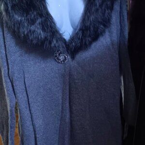 Elevate your style with Macy's JM Collection Faux Fur collar grey sweater